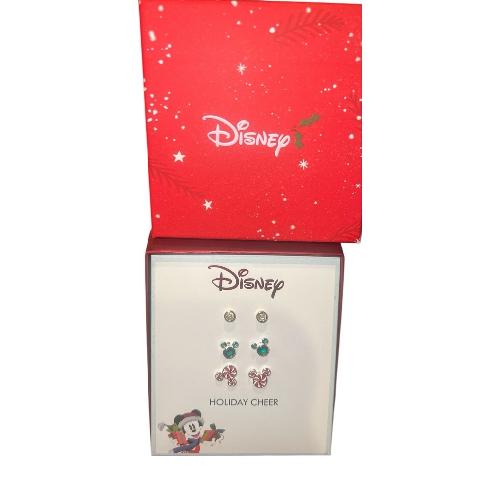 Disney Mickey Mouse Holiday Cheer Christmas Stud Earrings Set NWT 3 Pair - Picture 2 of 7